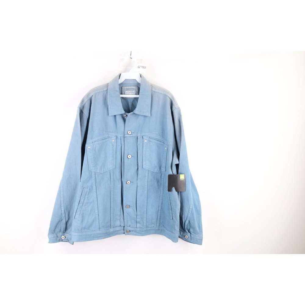 NOS Vtg 90s Marithe Francois Girbaud Mens L Spell Out Denim Trucker Jacket Blue